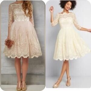 NWT Chi Chi Sz 2 $180 Gilded Grace Lace Tea Dress Pink Tulle Lace 3/4 Sleeve